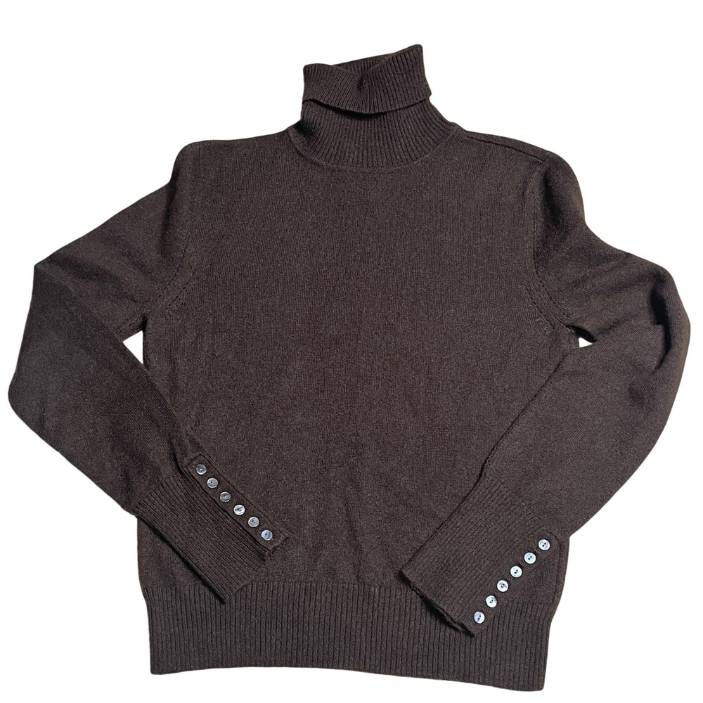 Beth Bowley Cashmere Turtleneck Sweater Women's Large Brown Long Sleeve Button